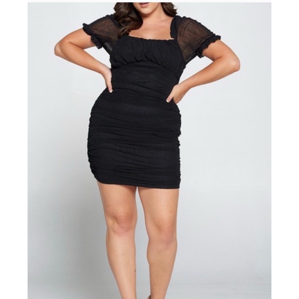 NEW Talent Plus Black Ruched Mesh Bodycon Dress‎ 1XL